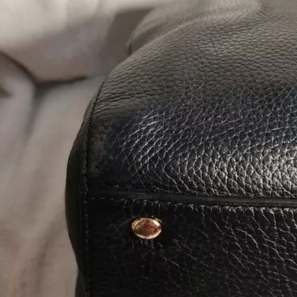 Michael Kors Black Leather Sandrine Gold Stud Satchel - Picture 11 of 16